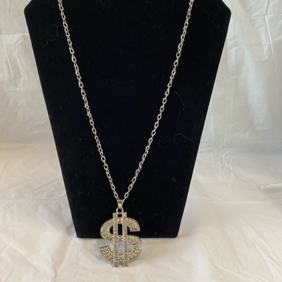 Crystal Dollar Sign Necklace Stainless Steel - Picture 2 of 7